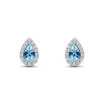 18ct White Gold Pear Shaped Natural Aquamarine & Diamond Cluster Stud Earrings — 5x3mm
