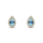 18ct Yellow Gold Pear Shaped Natural Aquamarine & Diamond Cluster Stud Earrings — 5x3mm