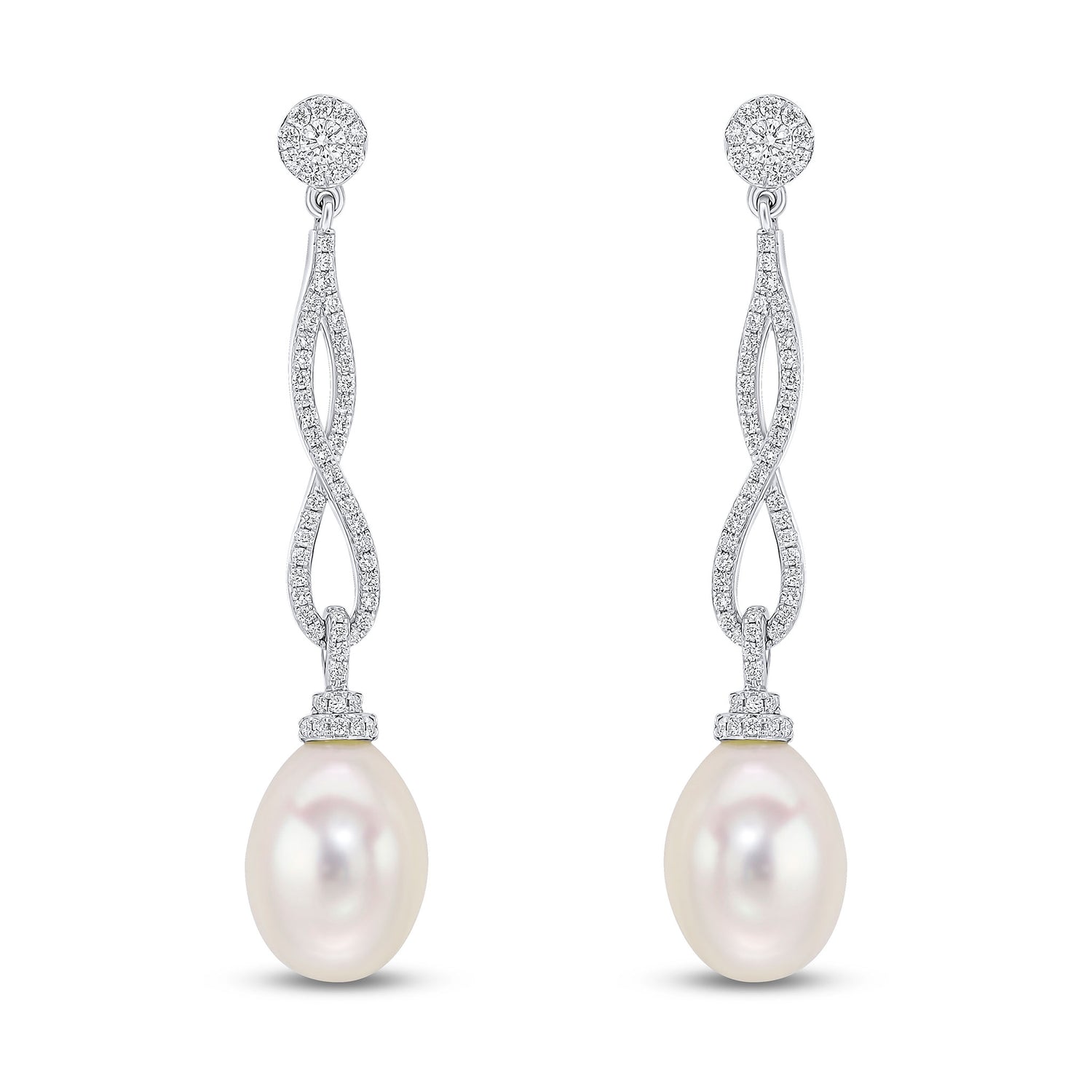 18ct White Gold Natural Diamond '8' and Pearl Drop Earrings