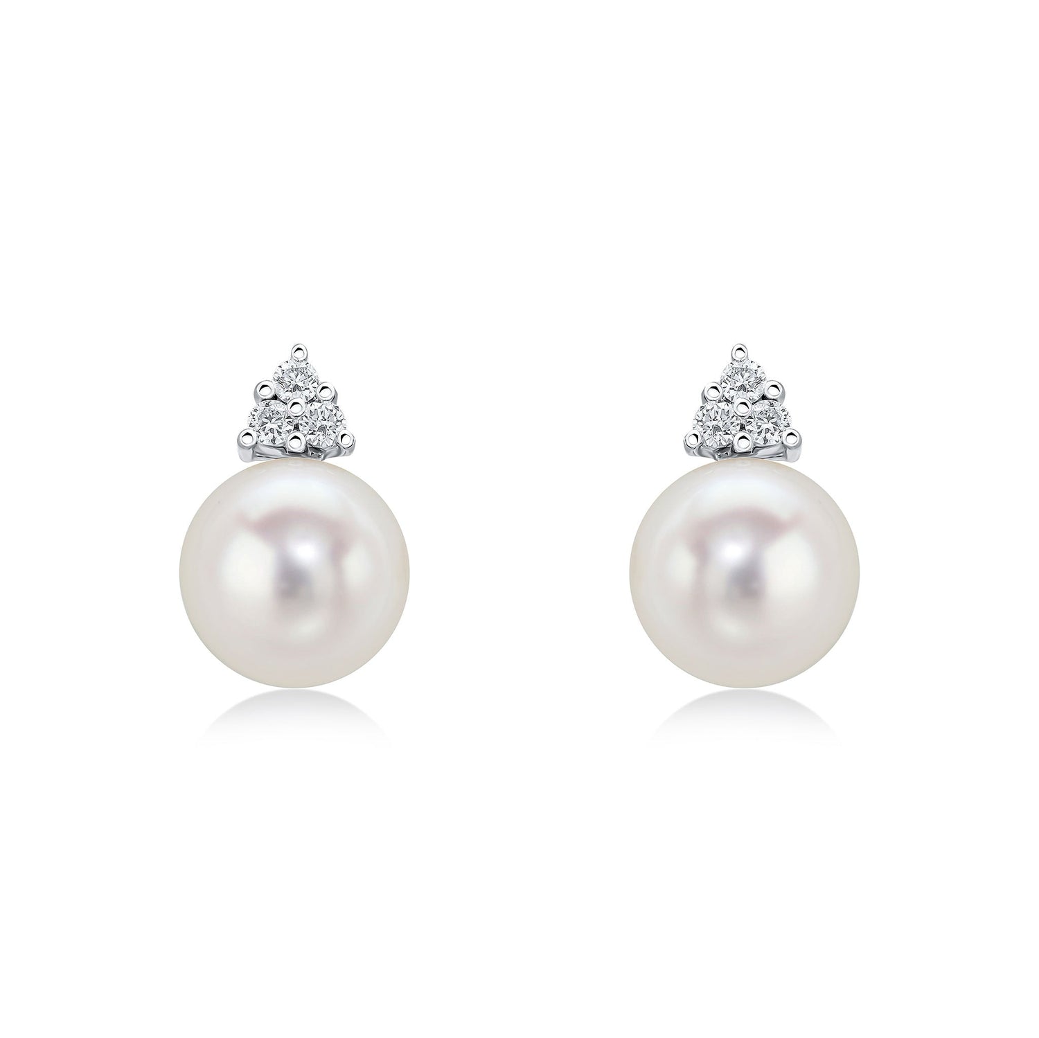 18ct Yellow Gold Natural Diamond Trefoil Top and Cultured Freshwater Pearl Earrings -- 8mm