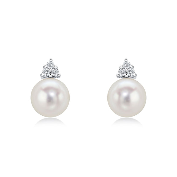 18CT Yellow Gold, Pearl & Diamond Trefoil Stud Earrings