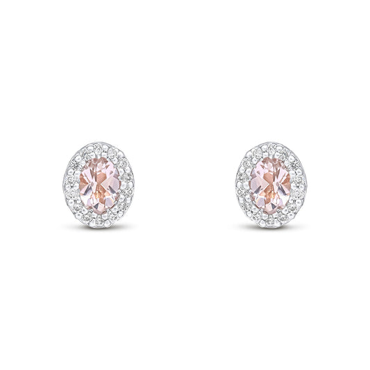 18ct Rose Gold Oval Morganite & Diamond Cluster Stud Earrings