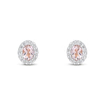 18ct Rose Gold Oval Natural Morganite & Diamond Microset Cluster Stud Earrings — 4x3mm