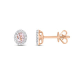 18ct Rose Gold Oval Natural Morganite & Diamond Microset Cluster Stud Earrings — 4x3mm