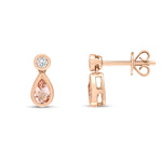 18ct Rose Gold Pear Shaped Natural Morganite & Diamond Two Stone Rubover Drop Earrings — 5x3mm