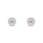 18ct Rose Gold Round Natural Morganite & Diamond Cluster Stud Earrings — 3mm