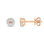 18ct Rose Gold Round Natural Morganite & Diamond Cluster Stud Earrings — 3mm