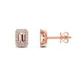18ct Rose Gold Octagonal Natural Morganite & Diamond Cluster Stud Earrings — 5x3mm