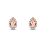 18ct Rose Gold Pear Shaped Natural Morganite & Diamond Cluster Stud Earrings — 5x3mm