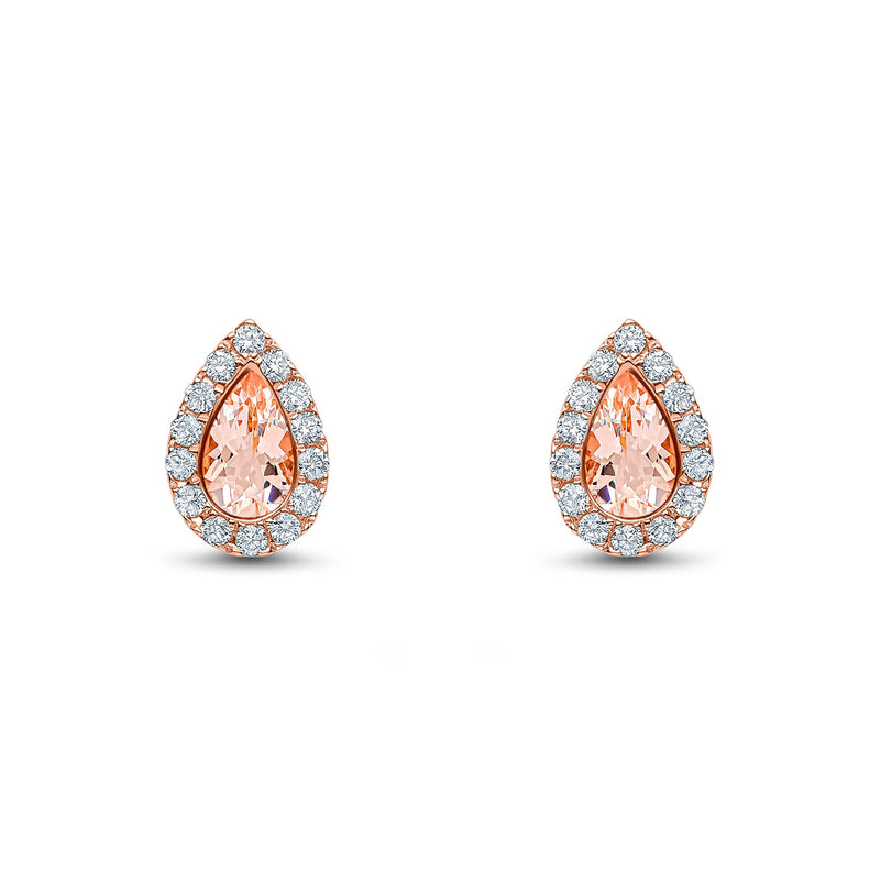18ct Rose Gold Pear Shaped Natural Morganite & Diamond Cluster Stud Earrings — 5x3mm