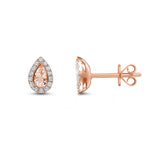 18ct Rose Gold Pear Shaped Natural Morganite & Diamond Cluster Stud Earrings — 5x3mm