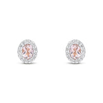 18ct White Gold Oval Natural Morganite & Diamond Microset Cluster Stud Earrings — 4x3mm
