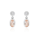 18ct White Gold Oval Natural Morganite & Diamond Two Stone Rubover Drop Earrings — 5x3mm