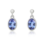9ct White Gold Oval Natural Tanzanite Rubover Drop Earrings — 6x4mm