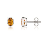 9ct White Gold Oval Natural Citrine Rubover Stud Earrings — 6x4mm