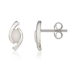 9ct White Gold Oval Natural Opal 'Eye' Stud Earrings — 6x4mm