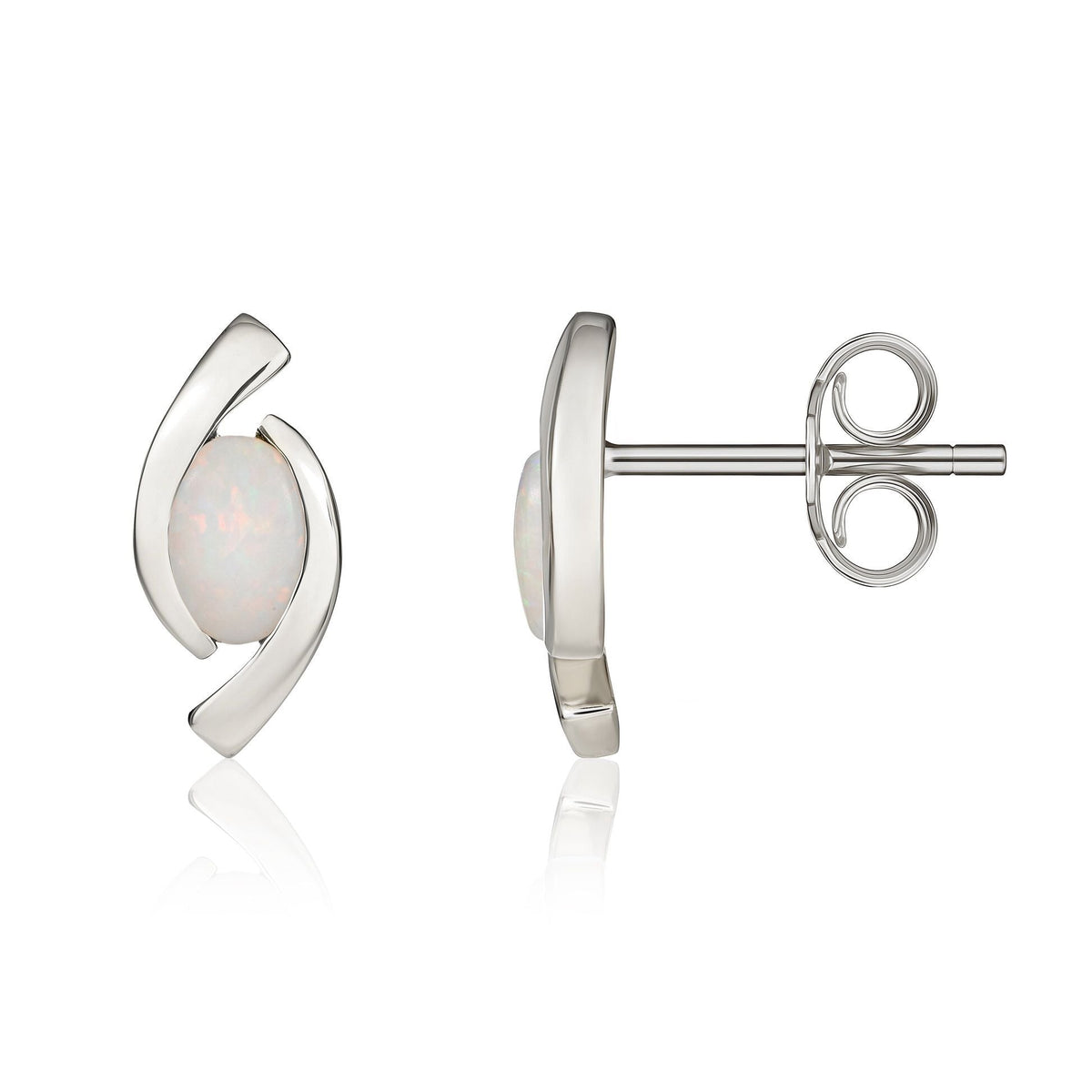9ct White Gold Oval Natural Opal 'Eye' Stud Earrings — 6x4mm