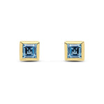 9ct Yellow Gold Square Natural London Blue Topaz Rubover Stud Earrings — 5mm