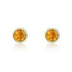 9ct Yellow Gold Round Natural Citrine Rubover Stud Earrings — 3mm