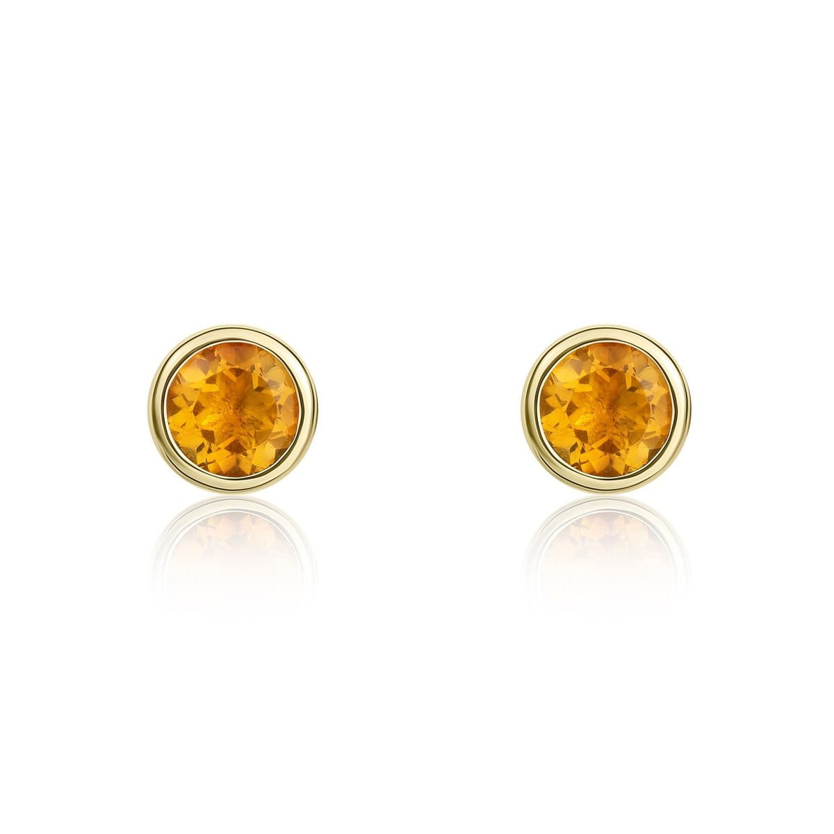 9ct Yellow Gold Round Natural Citrine Rubover Stud Earrings — 3mm