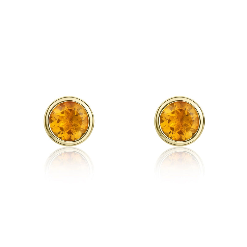 9ct Yellow Gold Round Natural Citrine Rubover Stud Earrings — 3mm