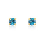 9ct Yellow Gold Round Natural London Blue Topaz Claw Stud Earrings — 3mm