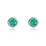 9ct White Gold Round Natural Emerald Rubover Stud Earrings — 4mm