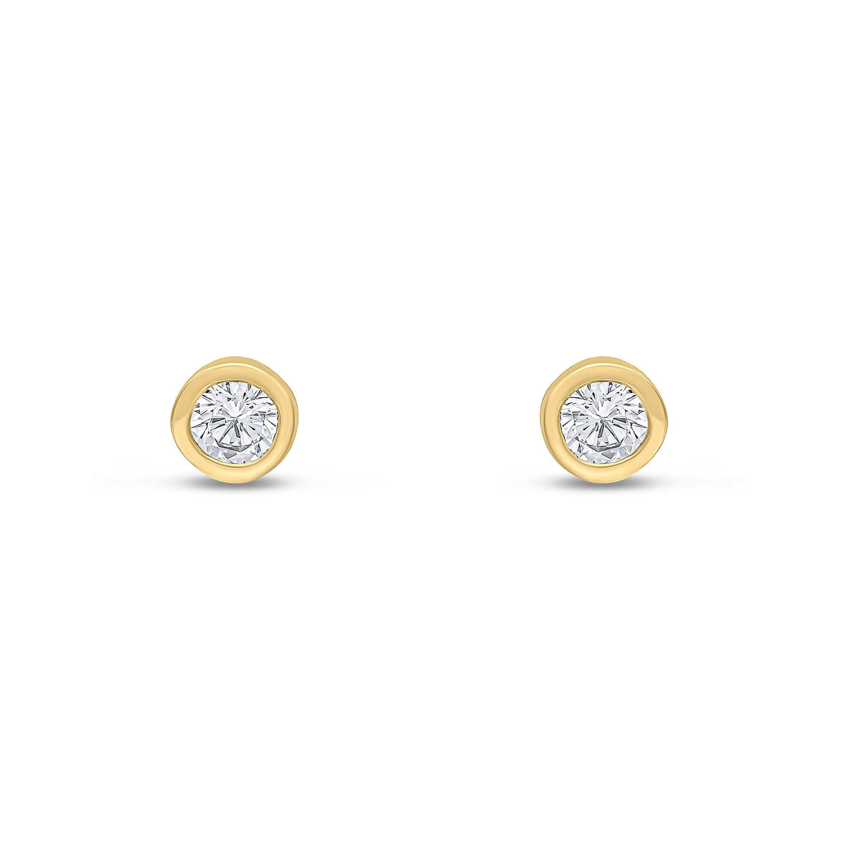 9ct Yellow Gold Round Cubic Zirconia CZ Rubover Stud Earrings — 3mm