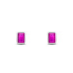 9ct White Gold Octagonal Emerald Cut Natural Ruby Rubover Stud Earrings — 5x3mm