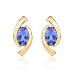 9ct Yellow Gold Oval Natural Tanzanite 'Eye' Stud Earrings — 6x4mm