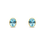 9ct Yellow Gold Oval Natural Swiss Blue Topaz Rubover Stud Earrings — 7x5mm