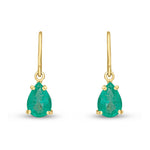9ct Yellow Gold Pear Shaped Natural Emerald Claw Wire Hook Drop Earrings