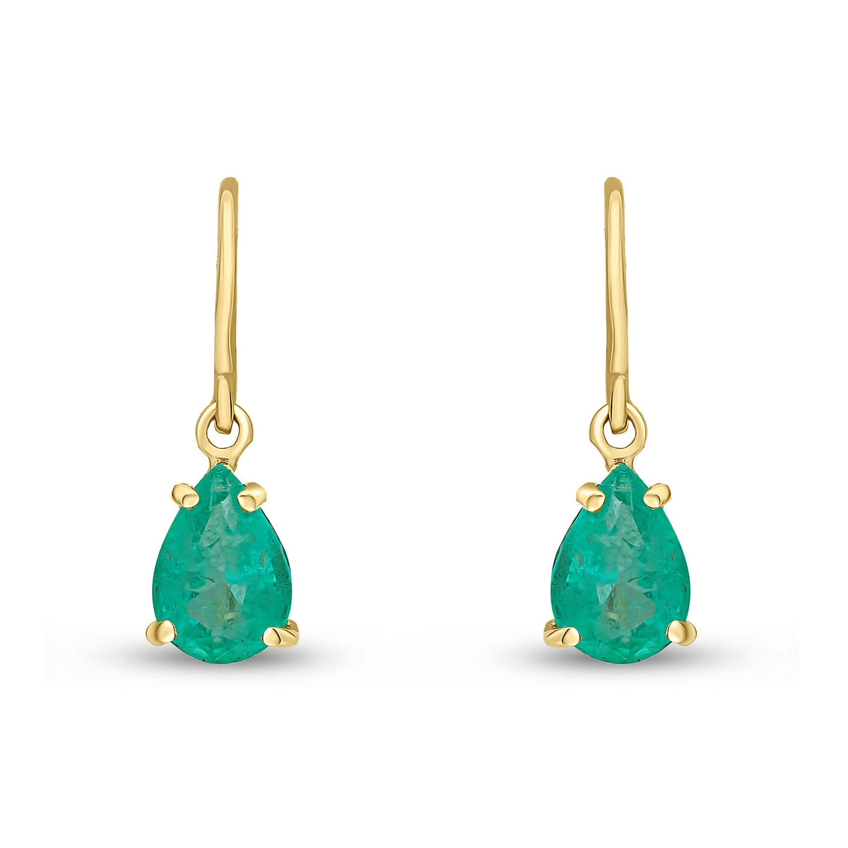 9ct Yellow Gold Pear Shaped Natural Emerald Claw Wire Hook Drop Earrings