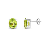 9ct White Gold Oval Natural Peridot Claw Stud Earrings — 9x7mm