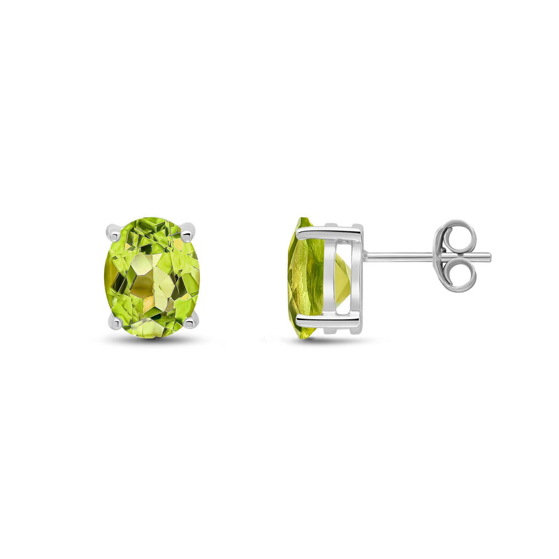 9ct White Gold Oval Natural Peridot Claw Stud Earrings — 9x7mm