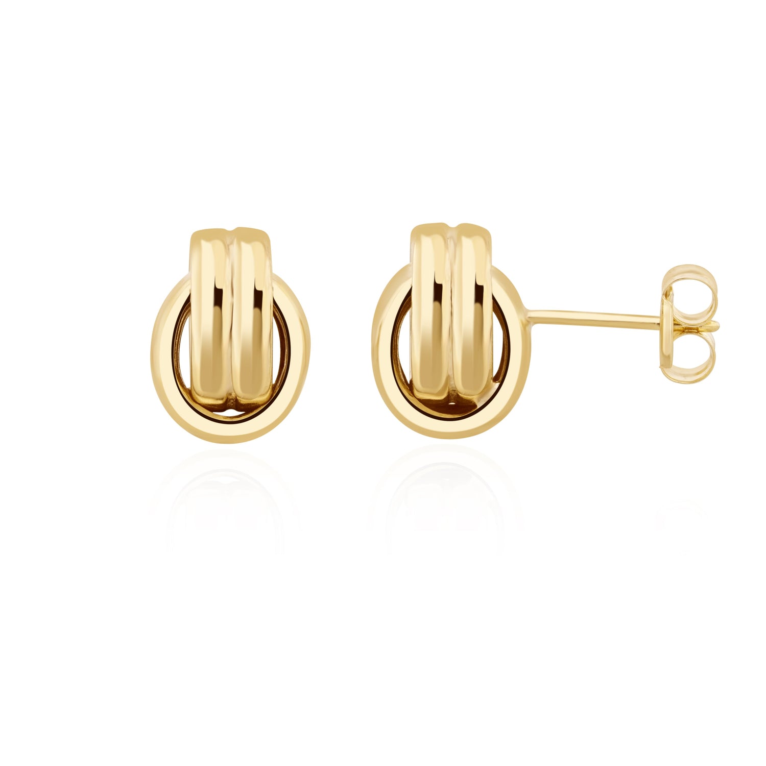 9ct Yellow Gold Overlapping Two Row Oval Stud Earrings — 11x7mm