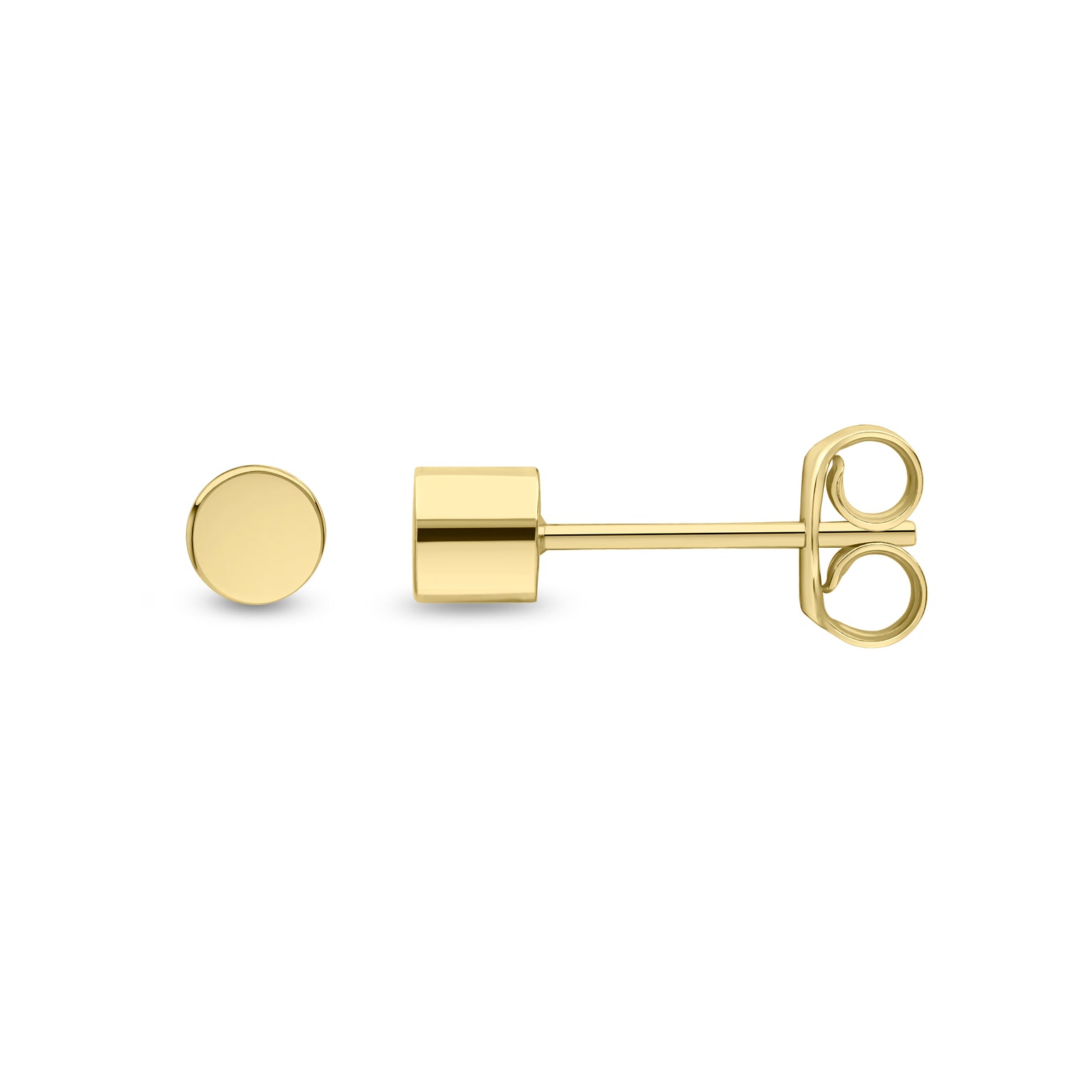 9ct Yellow Gold Polished Cylinder Stud Earrings — 4mm