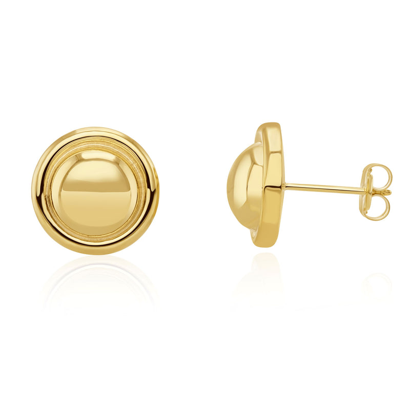 9ct Yellow Gold Polished Dome and Border Stud Earrings — 12mm