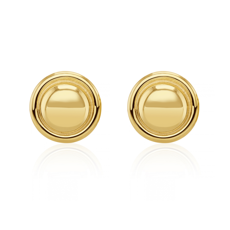 9ct Yellow Gold Polished Dome and Border Stud Earrings — 12mm