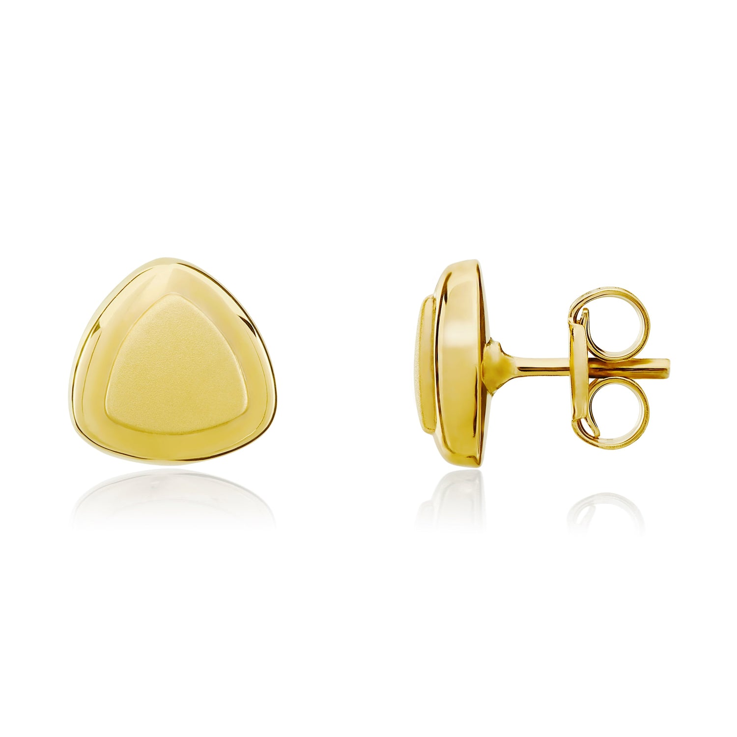 9ct Yellow Gold Satin and Polished Rounded Triangle Stud Earrings — 7mm