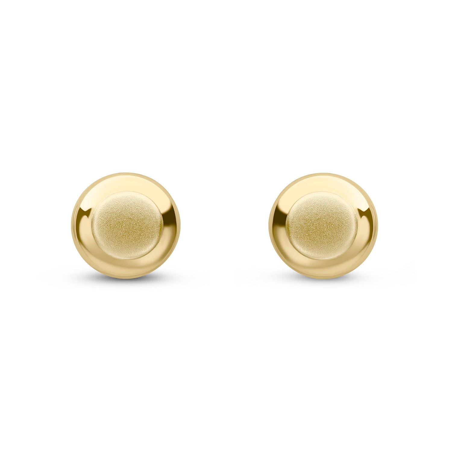 9ct Yellow Gold Satin Centre and Polished Edge Round Stud Earrings - 7mm