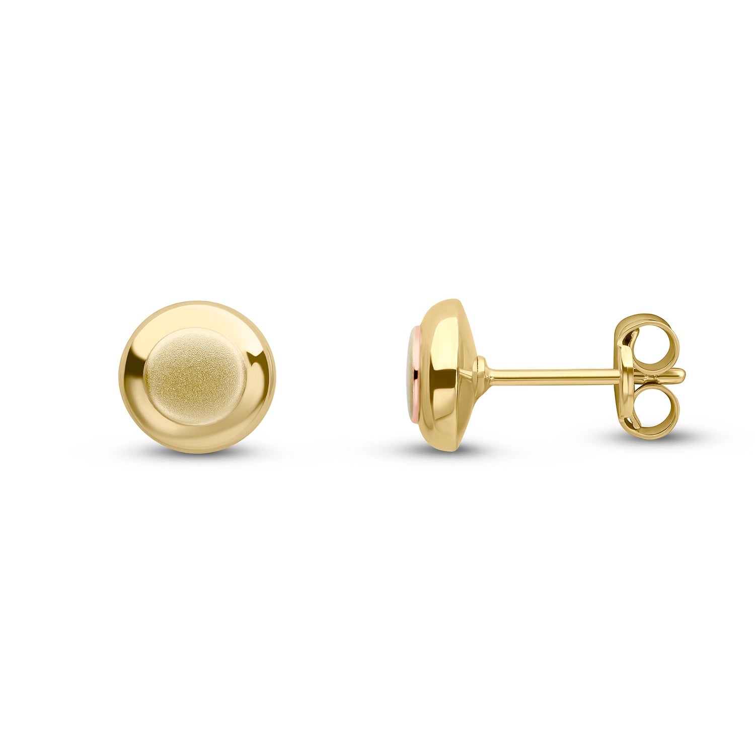 9ct Yellow Gold Satin Centre and Polished Edge Round Stud Earrings - 7mm