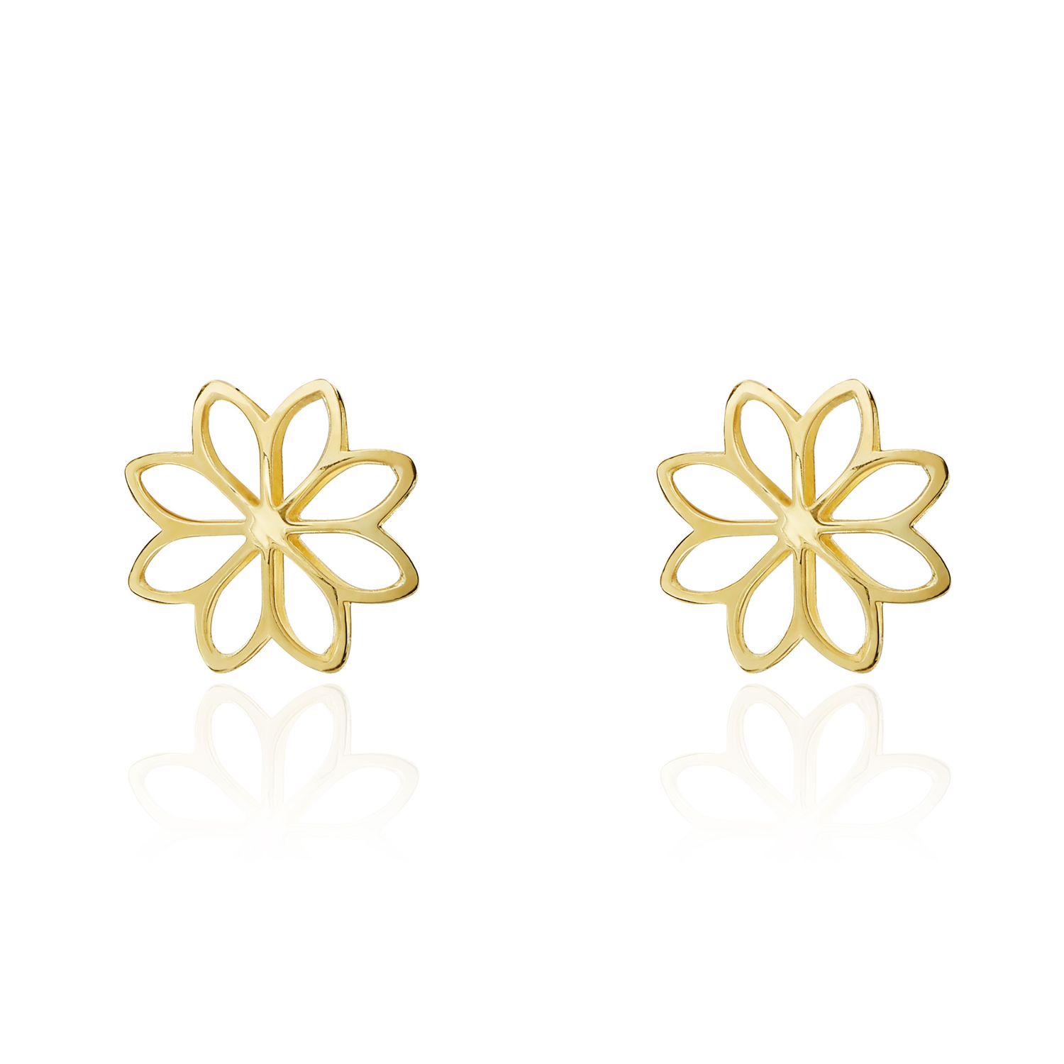 9ct Yellow Gold Polished Openwork Eight Petal Flower Star Stud Earrings