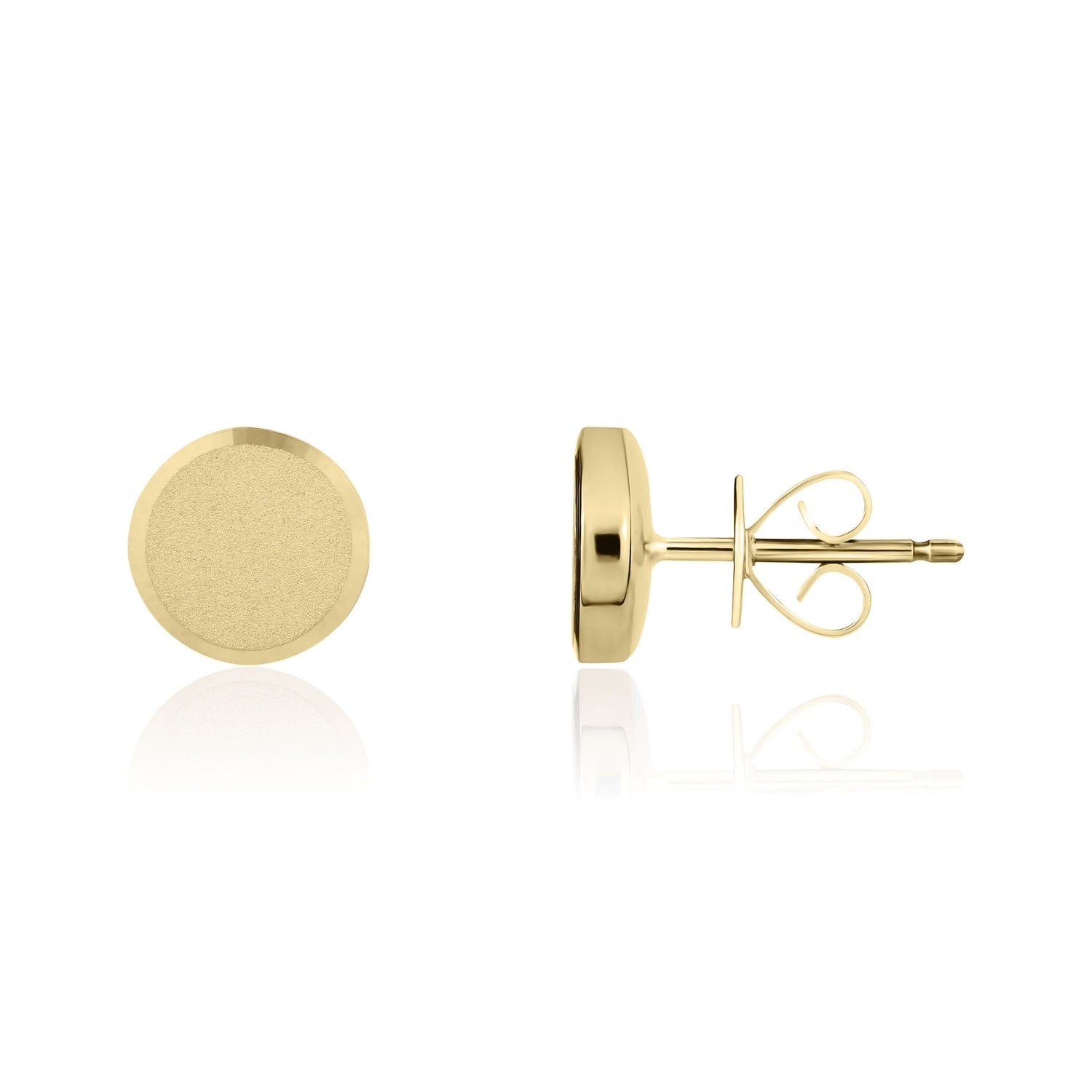 9ct Yellow Gold Satin Flat Disc Stud Earrings – 10mm