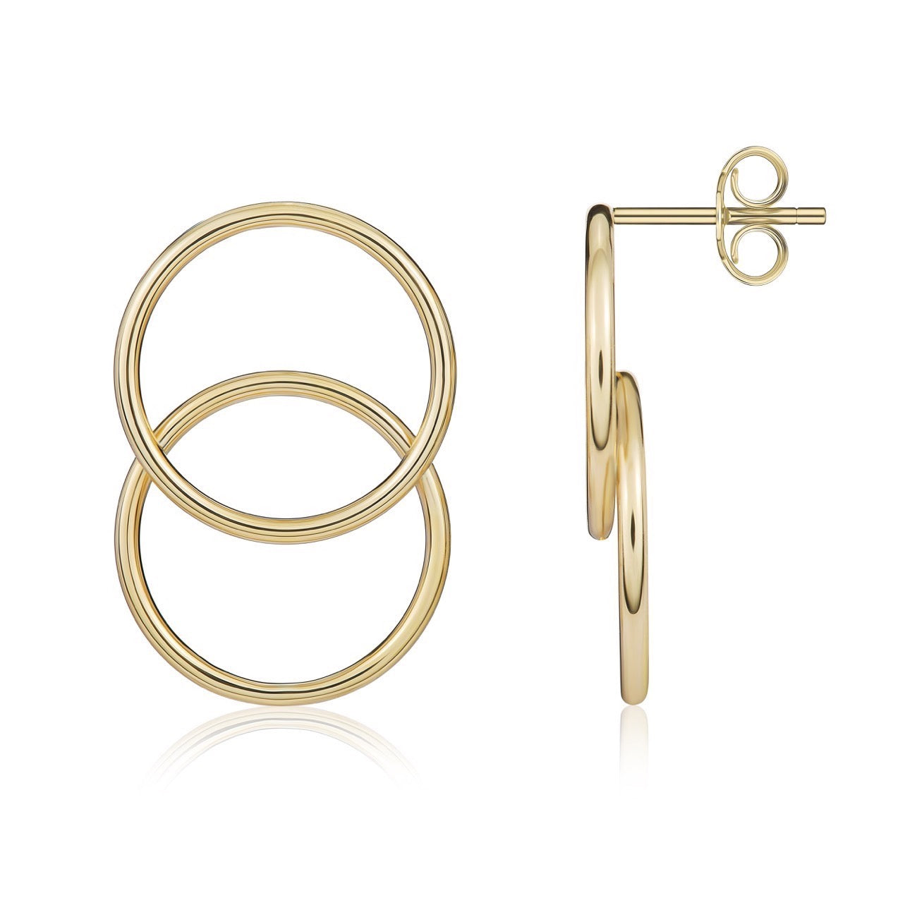 9ct Yellow Gold Overlapped Circle Stud Earrings – 27mm