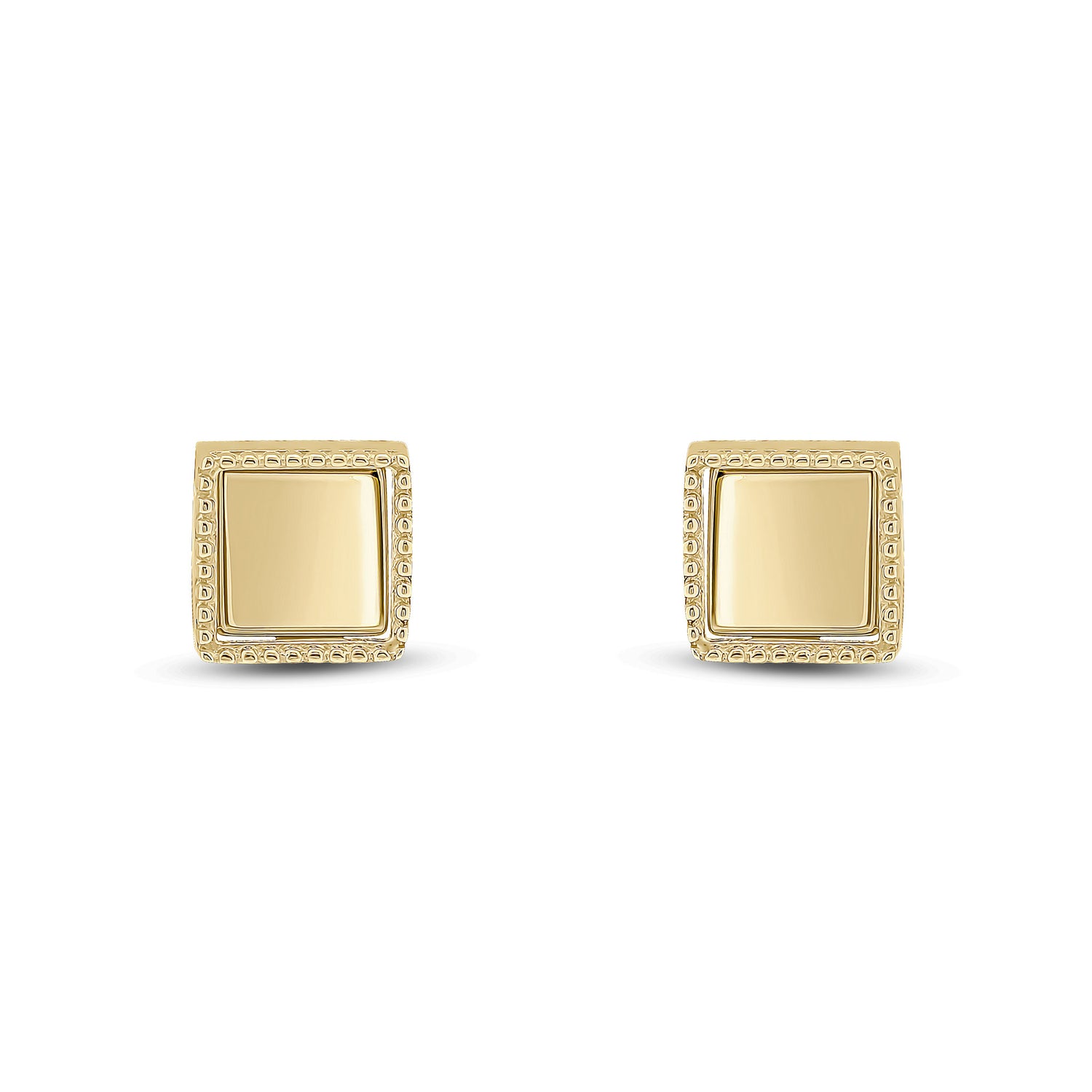 9ct Yellow Gold Beaded Edge Square Stud Earrings — 5.5mm
