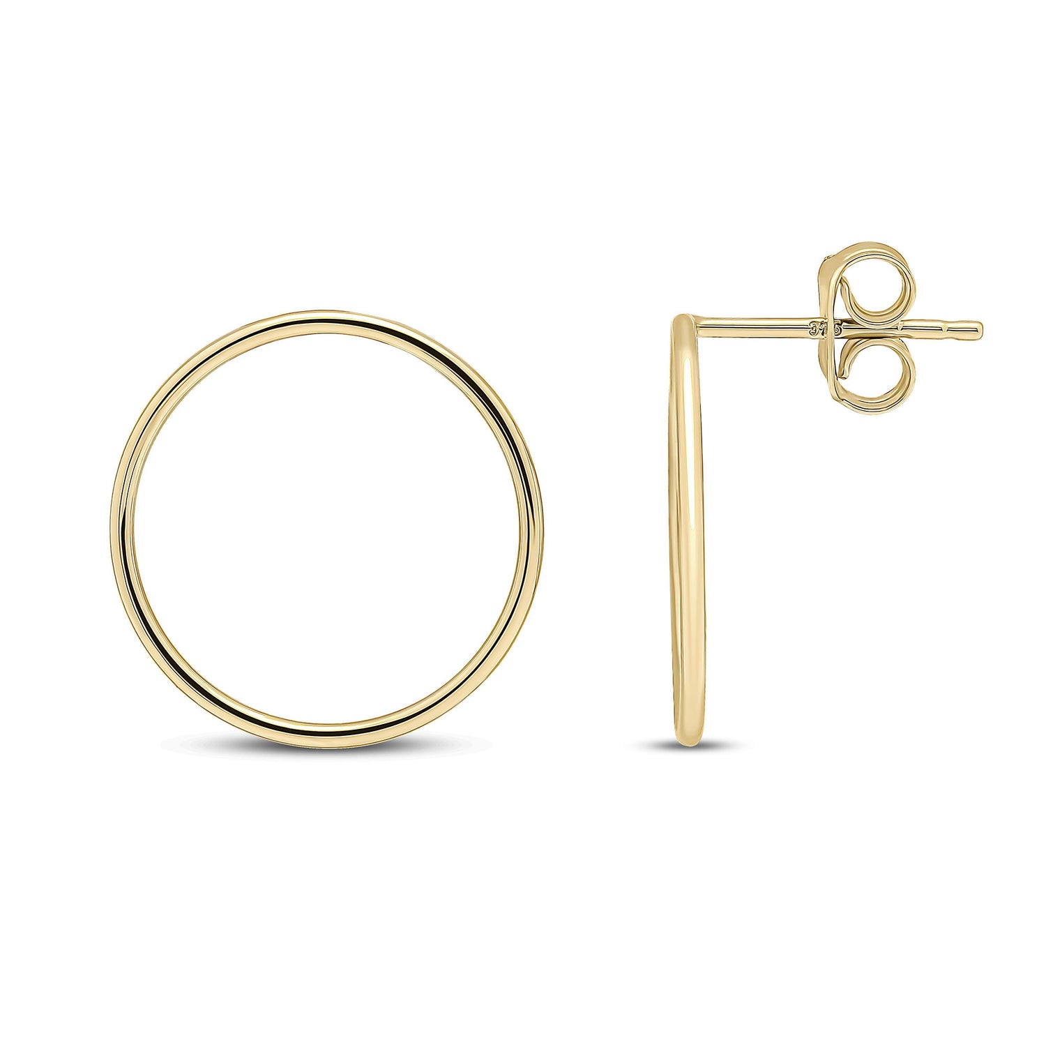 9ct Yellow Gold Open Circle Round Stud Earrings -- 17mm
