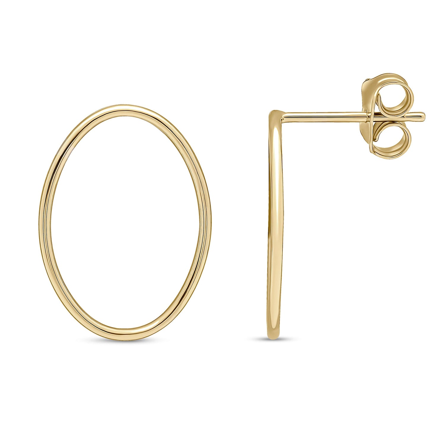 9ct Yellow Gold Open Oval Stud Earrings -- 18x13mm