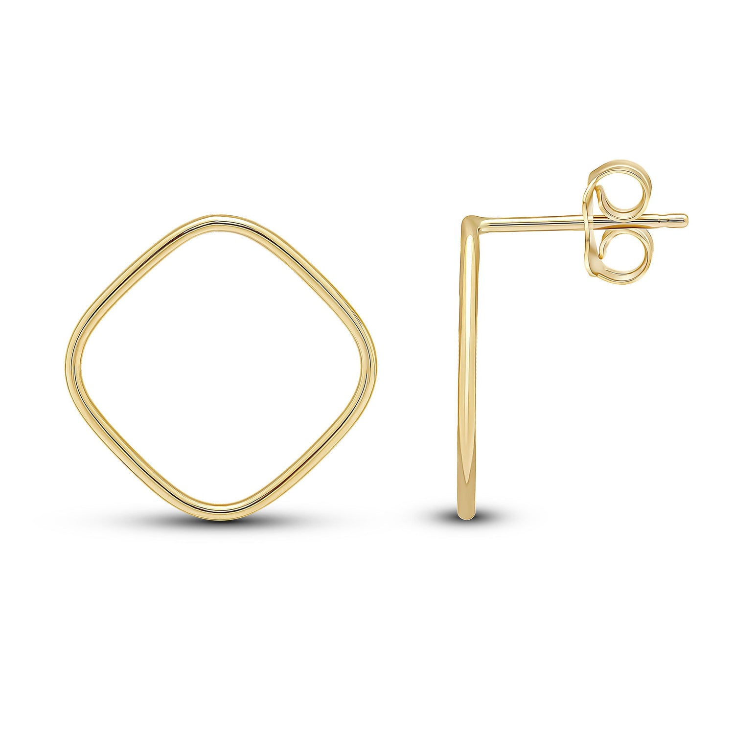 9ct Yellow Gold Open Cushion Stud Earrings -- 17mm