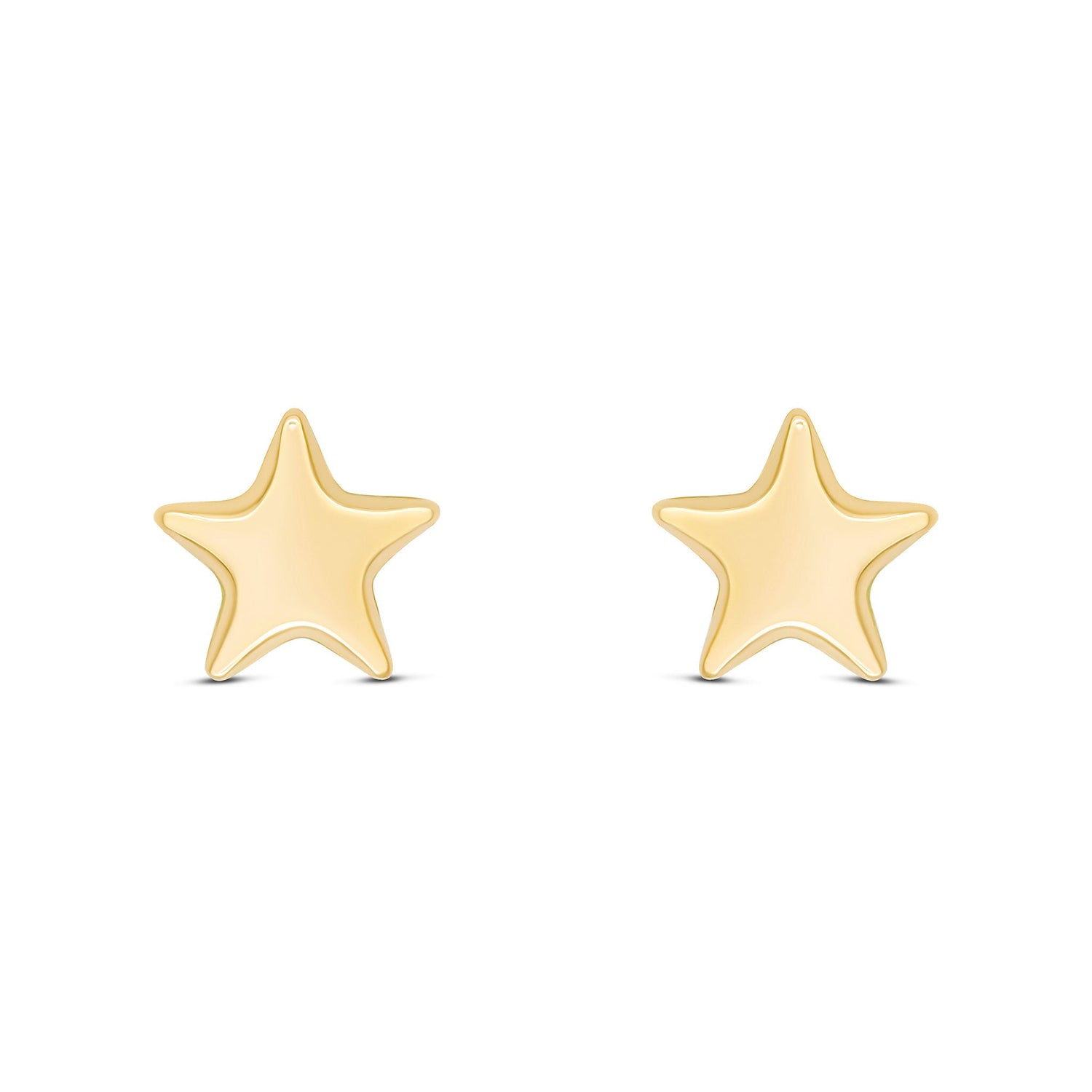 9ct Yellow Gold Polished Rounded Flat Five-Point Star Stud Earrings — 9mm